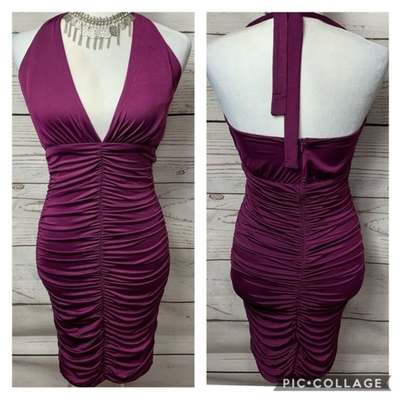 NWOT Venus Ruched Halter Bodycon Dress - Picture 2 of 7
